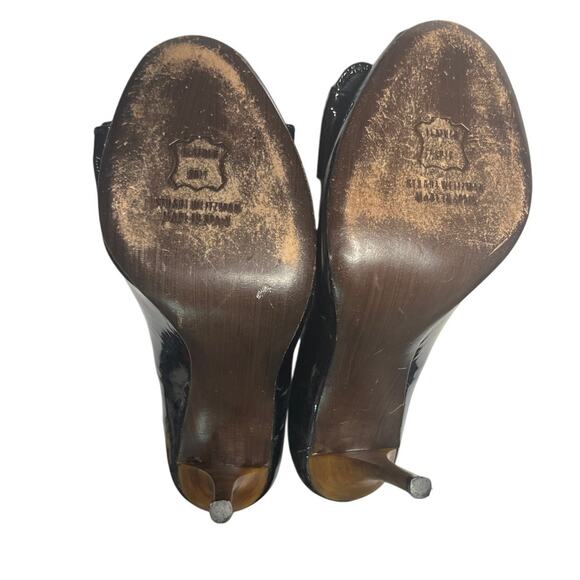 Stuart Weitzman Black Bow Tie Patent Leather Peep Toe Pumps 6.5 - Picture 6 of 11